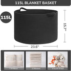 INDRESSME 115L Extra Large Cotton Rope Blanket Basket, Woven Storage for Living Room Toy Baskets Kids Baby Laundry Hamper for Dirty Clothes, Pillows, White & Black