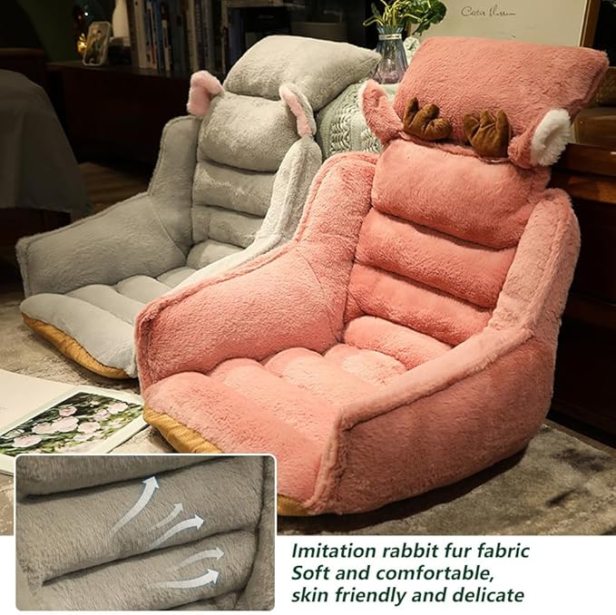 Cute Chair Cushion Plush Non-Slip Rocking Chair Pad Desk Seat Cushion Cartoon Back Waist Support for Dining Dorm Floor Car Office Patio(Pink Bunny)