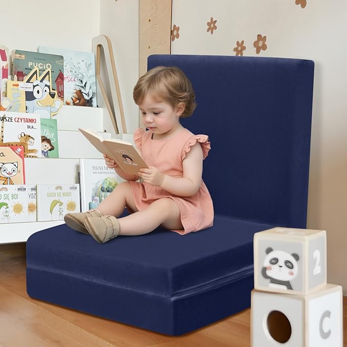 MeMoreCool Foldable Floor Mattress for Kids, Trifold Nap Mat for Toddlers, Portable Daycare Sleeping Futon or Floor Bed, Navy, 57x22 Inch