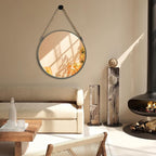 POZINO Round Hanging Mirror, Circle Wall Mirror with Rope, 20 Inch Farmhouse Mirrors for Bathroom Bedroom Living Room Entryway Home Decor, Grey
