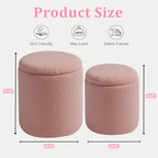 Round Ottoman with Storage Set of 2 - Upholstered Sherpa Vanity Stool for Makeup Multifunctional Ottomans Coffee Table Padded Seat Foot Rest for Living Room & Bedroom (Sherpa Pink)