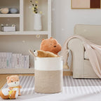 VIPOSCO Large Laundry Hamper, Tall Woven Rope Storage Basket for Blanket, Toys, Dirty Clothes in Living Room, Bathroom, Bedroom - 53L White & Brown