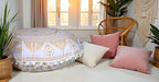 CRAFT KALA 22" Round Mandala Comfort Meditation Floor Pillow Cover, Large Pillows Seating Cover for Adults, Cushions Cover for Outdoor Yoga Fireplace Living Room Ottoman Cover White Gold Trishul