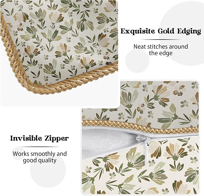 KSLIDS Sage Green Beige Floral Soft Velvet Throw Pillow Covers Set of 2 Vintage Brown Flower Decorative Pillow Covers 16x16 Inch Rustic Pillow Case for Sofa Couch Bedroom Farmhouse Home Decor