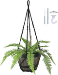 Large Macrame Plant Hanger Black 43 Inch Long for up to 12 Inch Pot No Tassel Cotton Rope Hanging Basket Plant Holder with Heavy Duty Ceiling Hooks