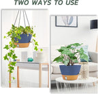 ZMTECH 12 Inch Hanging Planters for Indoor Plants, Large Blue Self Watering Hanging Planter with Visible Water Level & Heavy Duty Chain, Modern Flower Pots for Outdoor Patio Decor