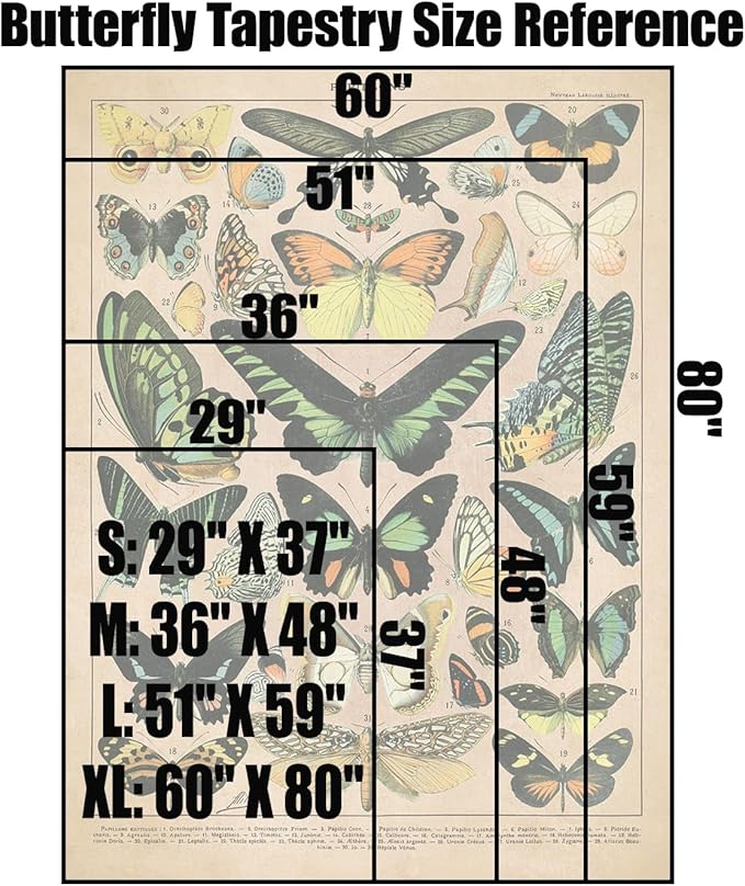 Adolphe Philippe Millot Print Poster Vintage Butterfly Tapestry 48”x36” Long Vertical Wall Hanging Reference Illustrative Wall Tapestries for Bedroom Aesthetic Tapestry Wall Hanging Bedroom Room Decor