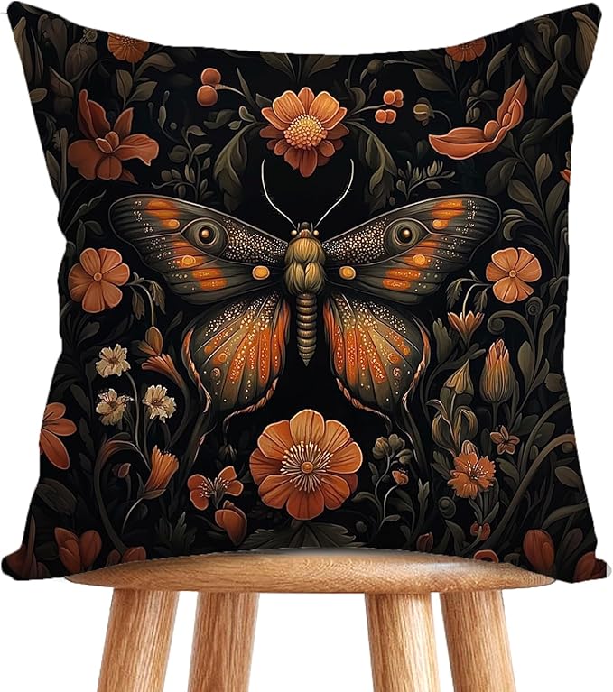 William Morris Abstract Vintage Floral Velvet Butterfly Design Throw Pillow Covers Home Decor, Retro Art Decor Pillowcase Cushion Cover for Bed Sofa Living Room, Square 18x18inch (Orange-Butterfly)