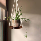 E-Know Macrame Plant Hanger - 2 Set Indoor Hanging Planter Shelf - Hanging Planter Rack Decorative Flower Pot Holder - Handmade Cotton Plant Hangers with Wood Tray Boho Home Decor