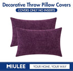 MIULEE Pack of 2 Couch Throw Pillow Covers 12x20 Inch Soft Plum Purple Chenille Lumbar Pillow Covers for Sofa Living Room Solid Dyed Cases