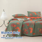 100% Cotton Muslin Blanket Jacquard Green Orange Floral Ginkgo Leaves Quilt, Soft Bed Cover Lightweight Breathable Gauzy Reversible Bedspread Coverlet Full/Queen(78"x94"), No Pillow Sham