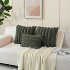 FUTEI Olive Green Decorative Throw Pillow Covers 26x26 Inch Set of 2, Square Soft Faux Rabbit Fur Big Striped Cushion Cover,Home Decor for Couch Sofa Bed Living Room