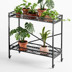 Zhongma 2 Tier Window Height Sturdy Metal Plant Stand with Wheels, 40.5x16x39.4 Inch High, Heavy Duty Succulent Shelf for Home Indoor and Outdoor, 440 LBS Capacity & Heavy Duty Construction