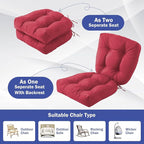 Outdoor Chair Cushions Set of 2, Patio Chair Cushions with Ties, 19x19+5” Tufted Outdoor Seat Cushions, Waterproof Patio Furniture Cushions, Outdoor Dining Chair Pads, Burgundy (Pack of 2)