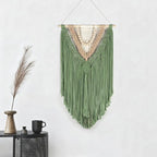 EOBTAIN Green Macrame Wall Hanging Boho Home Decor,Handmade Craft Handwoven Tapestry for Gallery Nursery Living Room,Natural Cotton Cord and Wood Beads Tassel Bohemian Art Decoration,30 Inch