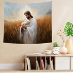 bitCNY Jesus Holding Lamb Tapestry – The Good Shepherd Christian Wall Decor, Religious Art for Faithful Homes, 50x60 Inch Soft Fabric
