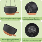 2 Pack 10 Inch Self Watering Hanging Planters for Indoor Plants, Large Black Brown Plastic Hanging Pots with Chains for Outdoor Patio Garden Home Decor (Black Brown)