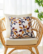 Embroidered Floral Boho Throw Pillow Cover 18x18 Inch - Decorative Cotton Pillow Case for Couch, Sofa, Bedroom, Living Room - Farmhouse Home Aesthetic Housewarming Gifts (Vintage Charm, 18" x 18")