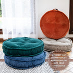 English Home Floor Pillow, Round Boho Floor Pillow, Thick Quilted Seat Cushion, Cat and Dog Bed, Comfortable Floor Cushions for Adults, Soft Meditation Cushion, Bench Cushion, Beige, 22" 5" Inch