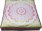 ICC Large Square Floor Pillow Cover Hippie Ottoman Pouf Cover Daybed Cotton Mandala Cushion Cover with Heavy Duty Zipper Seating Ottoman Poufs Dog-Pets Bed (Yellow/ Orange Ombre, 35" Square)
