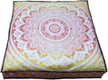 CRAFT KALA Mandala Floor Pillow Cushion Cover Seating Throw Cover Hippie Decorative Bohemian Ottoman Poufs Pom Pom Pillow Cases Boho Indian Cotton Living Room Yoga Home Décor (35" Square Yellow Ombre)