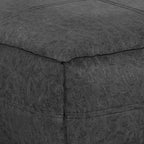 SIMPLIHOME Brody Boho Square Pouf in Distressed Black Vegan Faux Leather for the Living Room, Bedroom and Kids Room