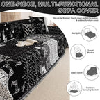 ROOMLIFE Boho Black Couch Covers for 3 Cushion Sofa, Chenille Couch Cover Sectional Sofa Cover for Dog, Washable Furniture Sofa Protector Cover Soft Blanket with Tassel for Living Room, 71 '' X 134''