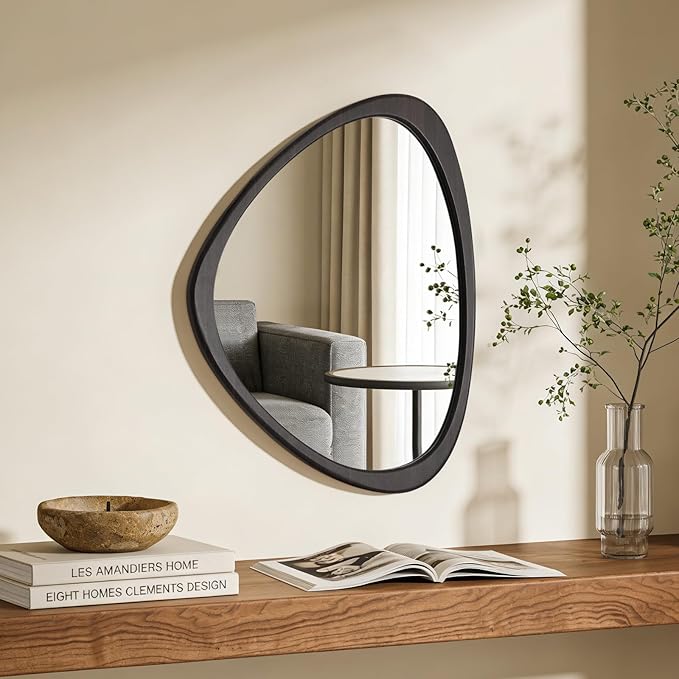 WallBeyond Asymmetrical Mirror, Irregular Wall Mirror, Wall Mirrors Decorative for Bedroom Living Room Entryway Hall, Wood Mirror for mid Century Modern Decor 25" H x 20" W, Black