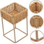 Unomor Boho Wicker Plant Stands Indoor Plant Shelf Small Decorative Tiered Tray for Bonsai Pots Cactus Decorative Pot