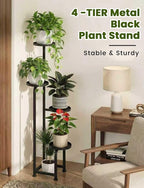 TOSKING 4 Tier Corner Plant Stand Indoor Outdoor, Heavy Duty Metal Flower Pot Holder Shelf for Multiple Plants, Space Saving ,Tall Metal Plant Stand with Drainage Holes for Outdoor Use,Tiered Display for Patio, Garden, Balcony, Living Room Decor (Black...
