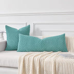 Kevin Textile 14x36 Inch Long Lumbar 1 Pack Boho Decorative Throw Pillow Cover Soft Striped Corduroy Rectangle Cushion Case Farmhouse Solid Color Accent for Living Room Couch Sofa Bed, Aqua Green