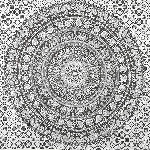 RAJRANG Elephant Mandala Tapestry Cotton Wall Hanging Hippy Tapestries Hippie Beach Throw College Dorm Decor Bohemian Boho Bedsheet - Grey - King 90x108 Inches - color: Pebble grey, size: 90"L x 108"W