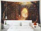 EMMTEEY Enchanting Library Art Tapestry 60X50 Inch - Fairytale Bookshelf Wall Art Fantasy Medieval Backdrop for Living Room Dorm