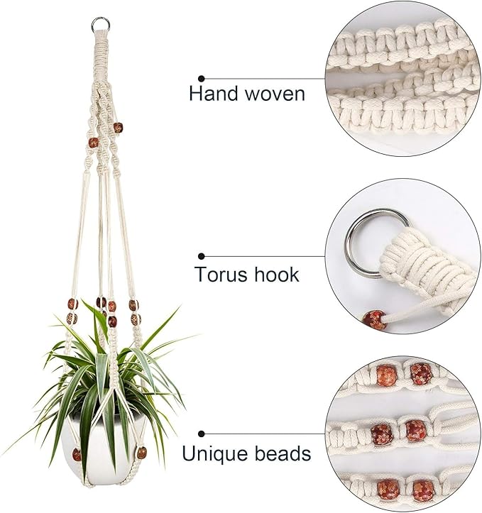 35 Inch Macrame Plant Hanger Indoor, Hanging Planter Basket Woven Boho Rope Hanger Kits with Metal S Hooks for Up to 10 Inch Plant Pots Indoor Outdoor Home Decro No Tassels