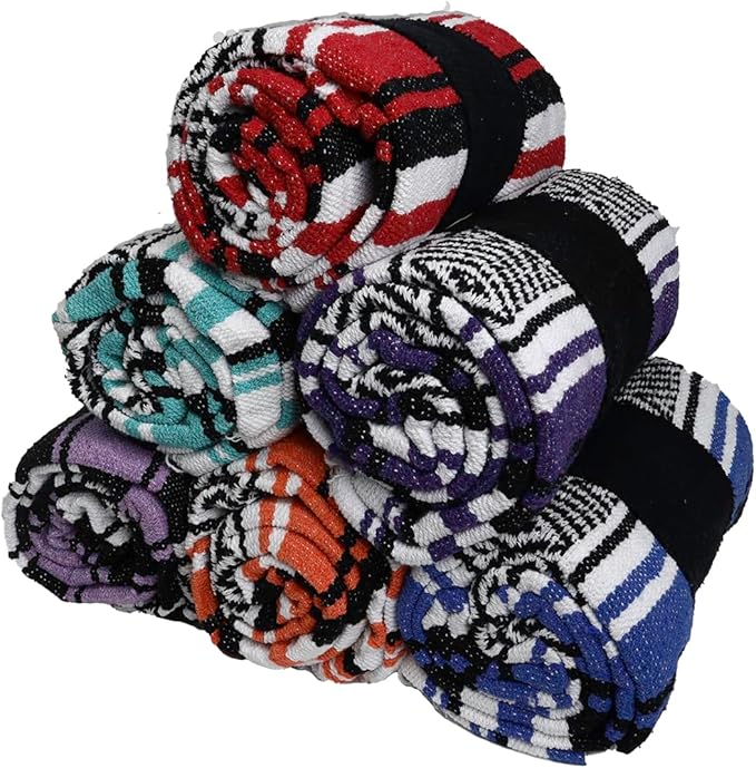 BlackCanyon Gear Falsa Blanket Rolled Cotton Blend OL124 Mexican Style Saddle Yoga Beach Blanket Aztec Throw Colorful Serape - 4FT x 6FT