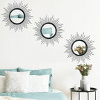 3 Pack Metal Mirrors for Wall Sunburst Wall Mirrors Home Décor Decorative Hanging Wall Art for Living Room Bedroom Entryway (Black, Sunburst)