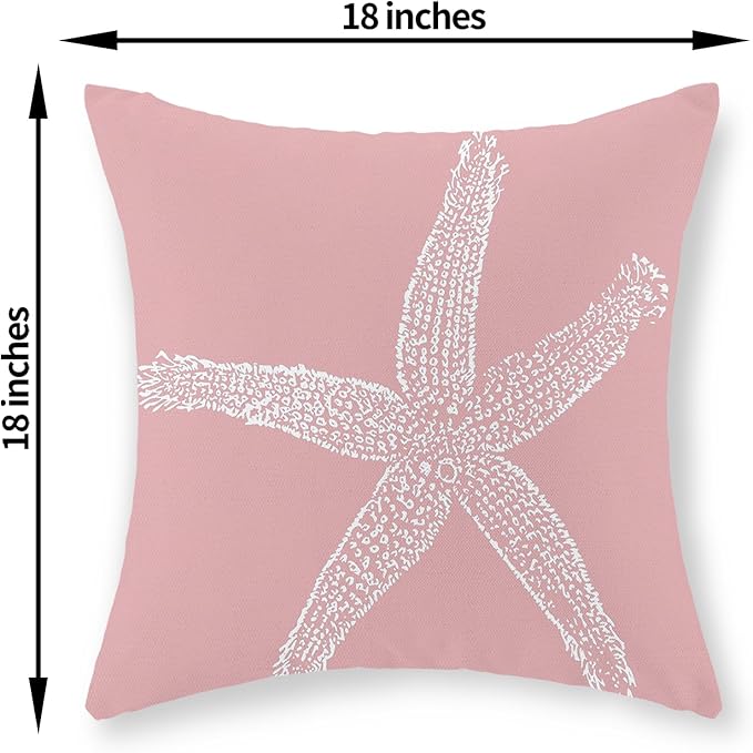 Coastal Pillow Covers 18x18 Inch Set of 2, Pink Coral Starfish Throw Pillows Nautical Ocean Decorations Beach Pillowcase Outdoor Decor Linen Farmhouse Cushion Case for Home Sofa Living Room