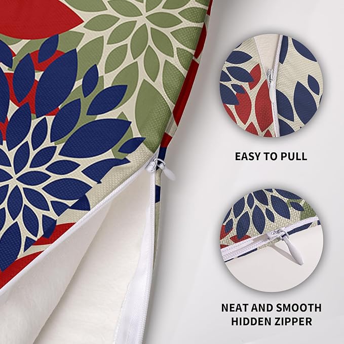 Blue Green Red Pillow Covers 22X22 Inch Set of 2, Modern Dahlia Floral Print Decorative Throw Pillow Covers Outdoor Farmhouse Cushion Case for Home Couch Sofa Bed Decoration