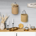 2 Pack Hanging Basket, Small Wall Baskets for Organizing, Wicker Boho Wall Decor Set, Indoor Hanging Plant Holder, Rattan Woven Organizer for Home Decor, Farmhouse Storage Bin, Jute