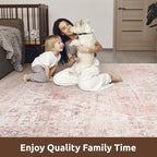 AMOAMI-Area Rug 6X9 Rugs for Living Room-Vintage Soft Pink Rugs for Bedroom-Non Slip Carpet-Machine Washable Rug for Dining Room Living Room Bedroom Office Under Table