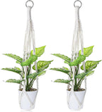 Macrame Plant Hanger, 2 Pcs Boho Hanging Planters for Indoor Outdoor, Decorative Braided Cotton Rope Flower Pot Hanging Plant Holder with Metal Rings