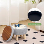 Wimarsbon Pouf Ottoman, 100% Cotton Knitted Boho Footstool, Round Footrest with Non-Skid Wood Legs, Home Décor Handmade Pouffe, Leisure Floor Step Stool for Living Room (Storage Grey)