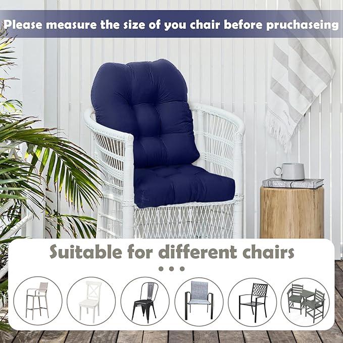 Waterproof Outdoor Chair Cushion Set of 2 Black Outdoor Wicker Patio Seat Pads 18.5x18.5inches Non Slip U-Shaped Thicken Dining Chair Cushion