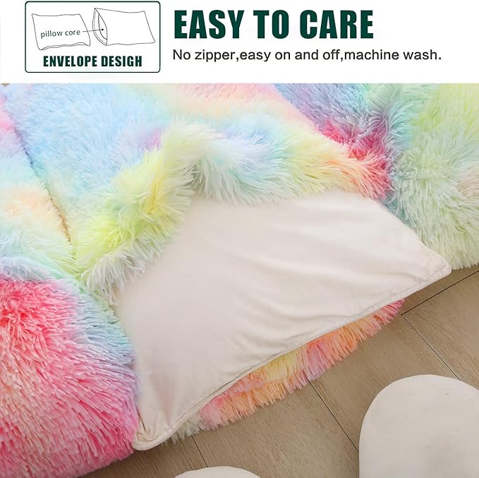 Mengersi Velvet Floor Pillows,Faux Fur Tie Dye Pillow Bed Floor Lounger Cover,Sleeping Mat for Girls Teen Toddler,Pillow Lounger for Reading Playing Games Party,Requires 5 Pillows(King,Pink)