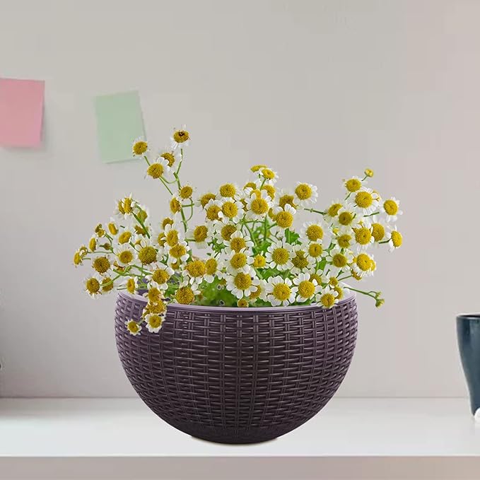 Vencer 11 Inch Round Resin Rattan Hanging Planters,Self Watering Hanging Basket for Indoor Outdoor Plants,Hanging Flower Pots with Drain Hole and Metal Chain,Water Indicator,Coffee,VF-A15-C