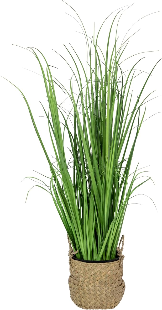 Northlight Artificial Onion Grass Plant in Basket, 28", Green