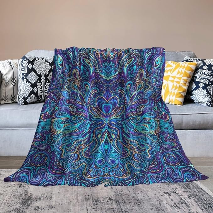 Hippie Bohemian Mandala Throw Blanket Indian Gypsy Abstract Flower Floral Texture Print Blanket for Sofa Bed Couch Chair Or Dorm 30"x40"
