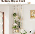Bamworld Hanging Shelves Plant Hanger Indoor Window Plant Shelves Wood Plant Wall Shelf Window Sill Plant Shelf Indoor Hanging Plant Stand Living Room Decor Garden Boho Decor
