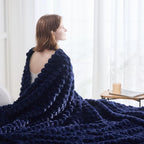 NEWCOSPLAY Super Soft Queen Blanket Dark Navy Premium Silky Flannel Fleece 3D Clouds Stylish Jacquard Lightweight Bed Blanket All Season Use 350GSM (Dark Navy, Queen(90"x90"))