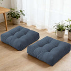 Meditation Cushion Set of 2, Large Floor Cushions for Adults, Thick Square Floor Sitting Pillow with Tufted Cover for Tatami Living Room Fireplace, Navy Blue 18x18 in